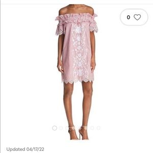 Parker Red Stripe Embroidered off the shoulder dress size Small